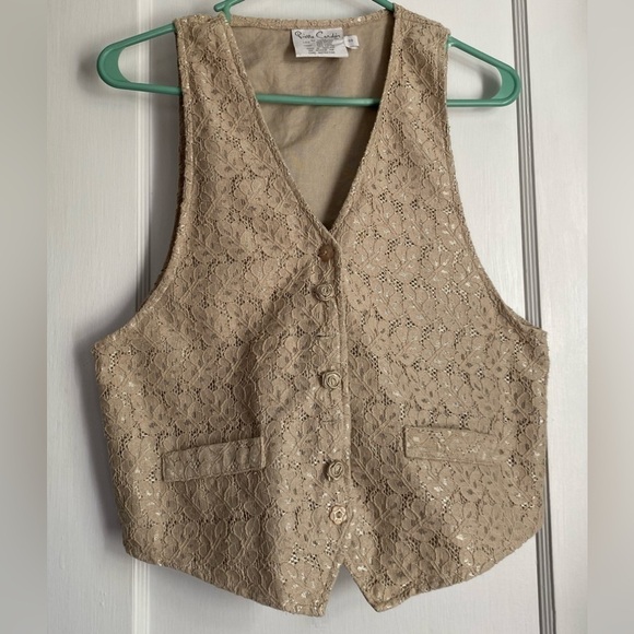 Vintage Pierre Cardin Lace Rose Buttons cowgirlcore Vest Sz: Small - Picture 1 of 10